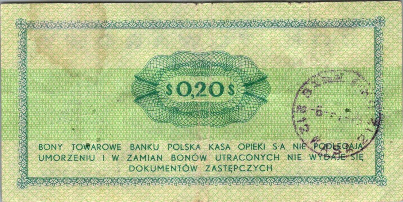 Poľsko Pekao Bon towarowy 20 Centow 1969