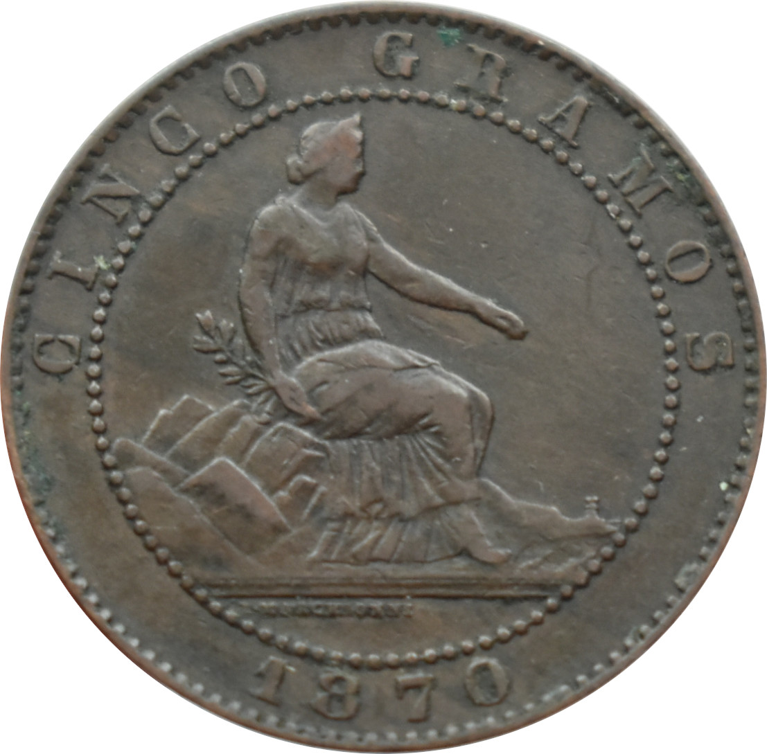 Španielsko 5 Centimos 1870