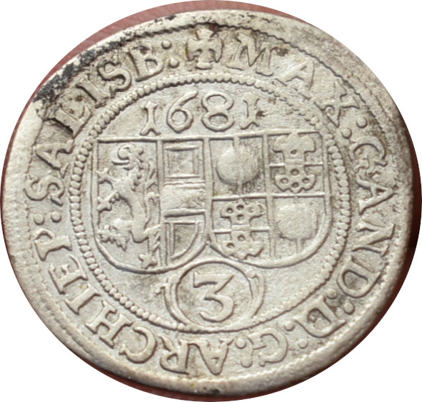 Austria Salzburg 3 Kreuzer Max. Gandolph 1681