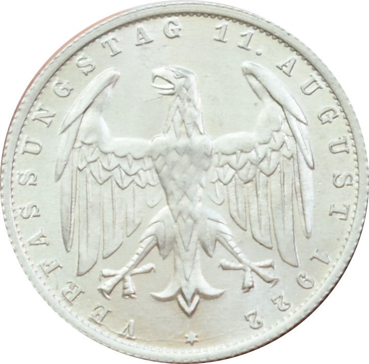 Nemecko - Weimarská republika 3 Mark 1922 A