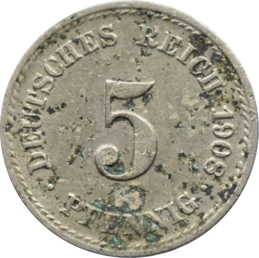 Nemecko - Nemecká ríša 5 Pfennig 1908 F