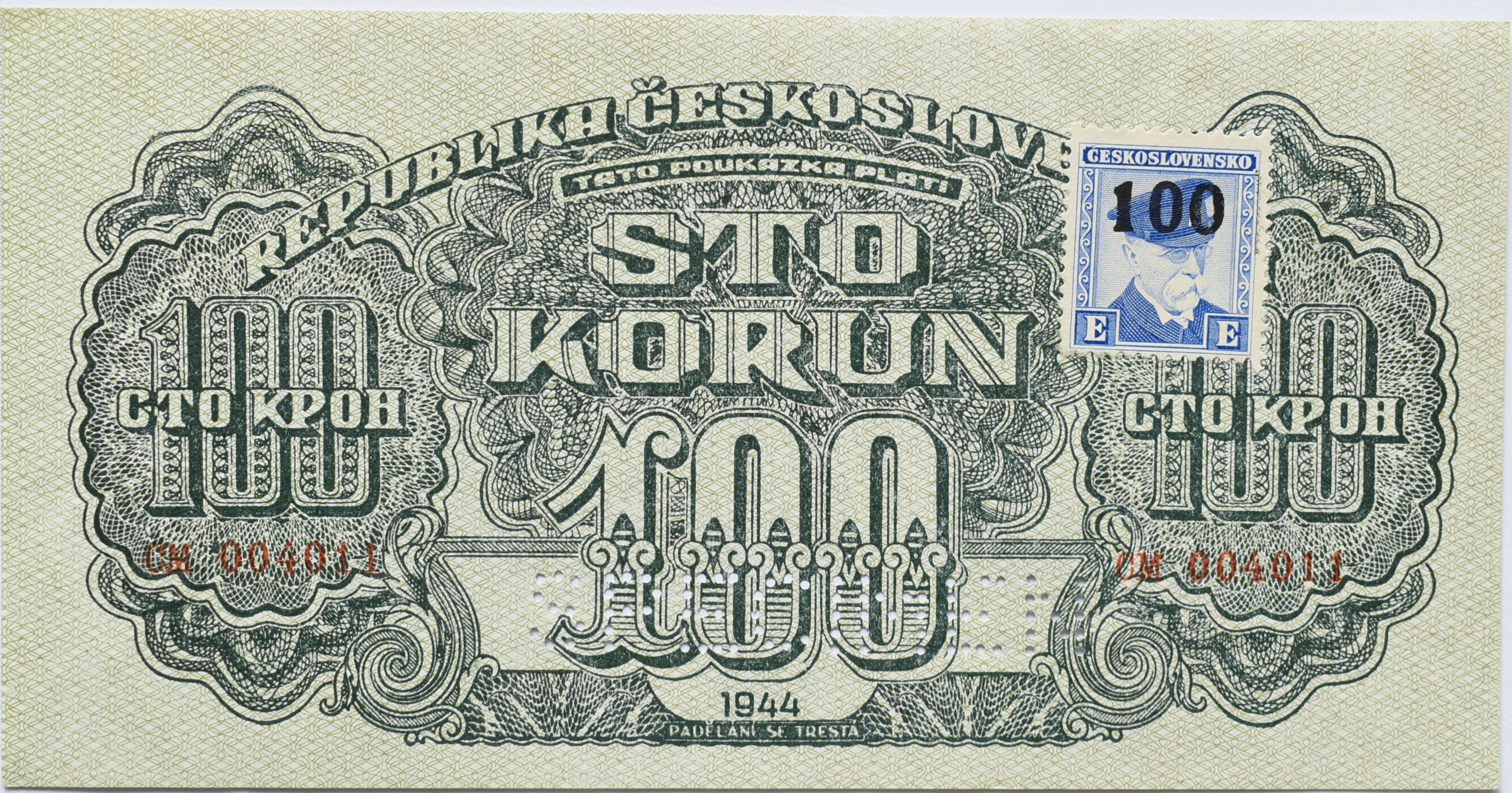 Československo 100 Kčs 1944 SPECIMEN