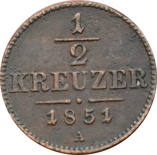 F.J. 1/2 Kreutzer 1851 A